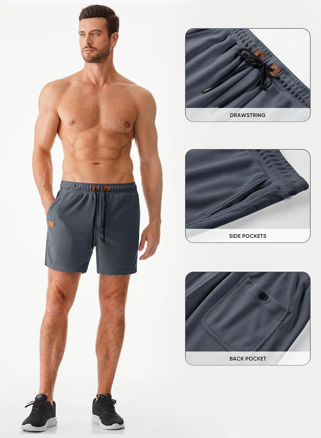 imageJMIERR Mens Casual 5quot 7quot Shorts Waffle Elastic Waist Drawstring Workout Running Jogging Beach Sweat Shorts with PocketsA Dark Grey