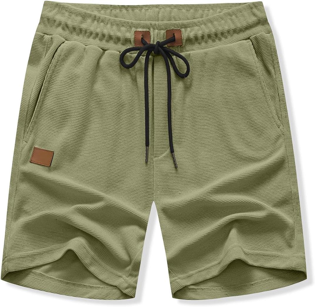 imageJMIERR Mens Casual 5quot 7quot Shorts Waffle Elastic Waist Drawstring Workout Running Jogging Beach Sweat Shorts with PocketsA Green
