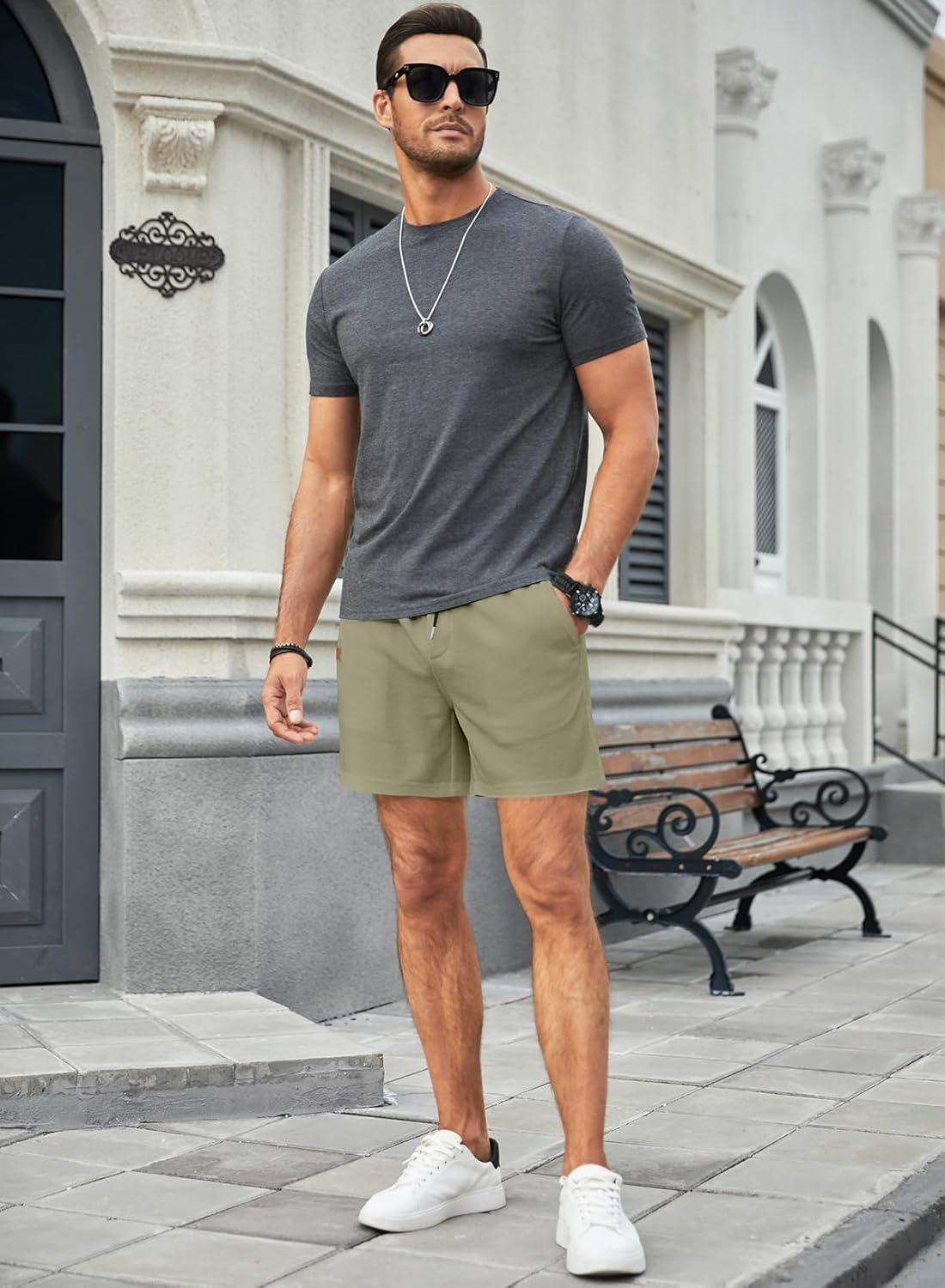 imageJMIERR Mens Casual 5quot 7quot Shorts Waffle Elastic Waist Drawstring Workout Running Jogging Beach Sweat Shorts with PocketsA Green