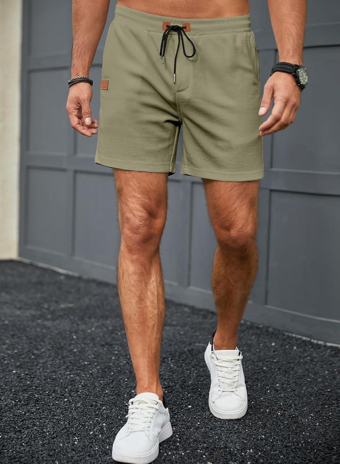 imageJMIERR Mens Casual 5quot 7quot Shorts Waffle Elastic Waist Drawstring Workout Running Jogging Beach Sweat Shorts with PocketsA Green