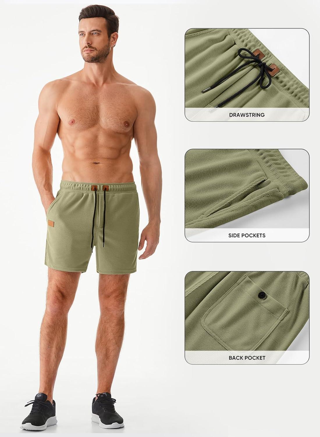imageJMIERR Mens Casual 5quot 7quot Shorts Waffle Elastic Waist Drawstring Workout Running Jogging Beach Sweat Shorts with PocketsA Green