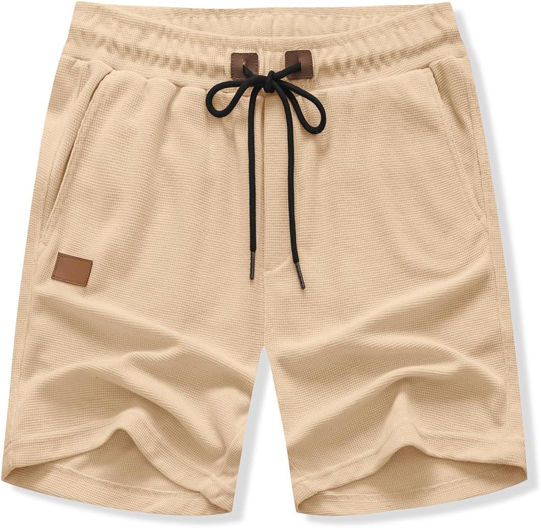 imageJMIERR Mens Casual 5quot 7quot Shorts Waffle Elastic Waist Drawstring Workout Running Jogging Beach Sweat Shorts with PocketsB Beige