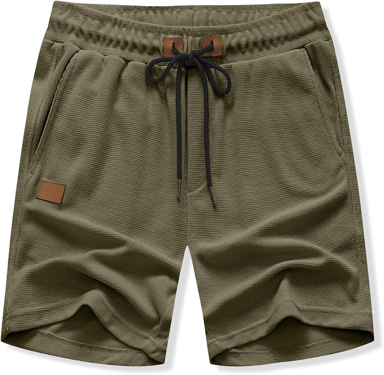 imageJMIERR Mens Casual 5quot 7quot Shorts Waffle Elastic Waist Drawstring Workout Running Jogging Beach Sweat Shorts with PocketsB Green