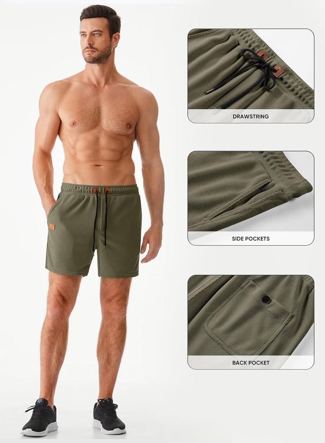 imageJMIERR Mens Casual 5quot 7quot Shorts Waffle Elastic Waist Drawstring Workout Running Jogging Beach Sweat Shorts with PocketsB Green