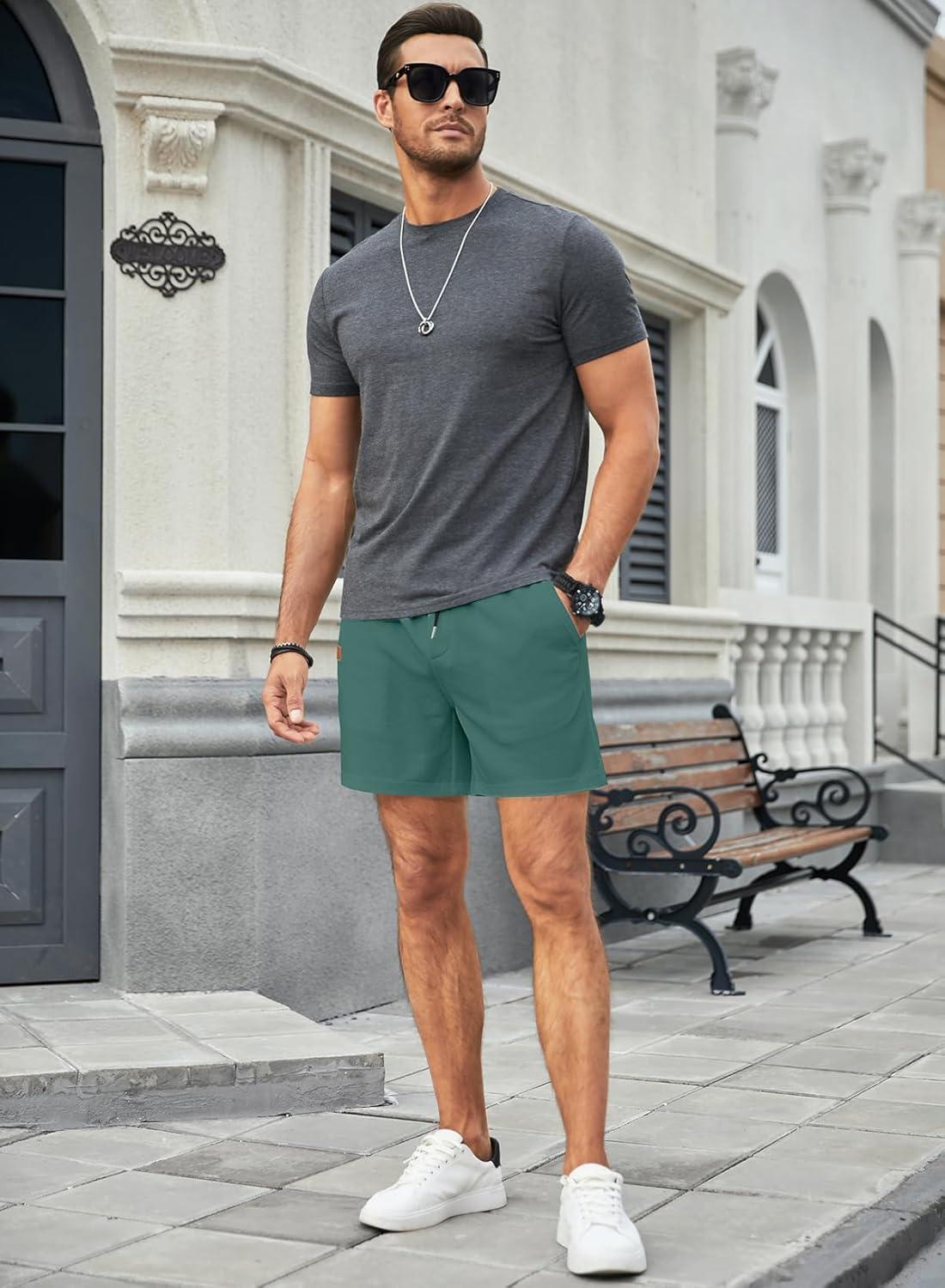 imageJMIERR Mens Casual 5quot 7quot Shorts Waffle Elastic Waist Drawstring Workout Running Jogging Beach Sweat Shorts with PocketsBlackish Green