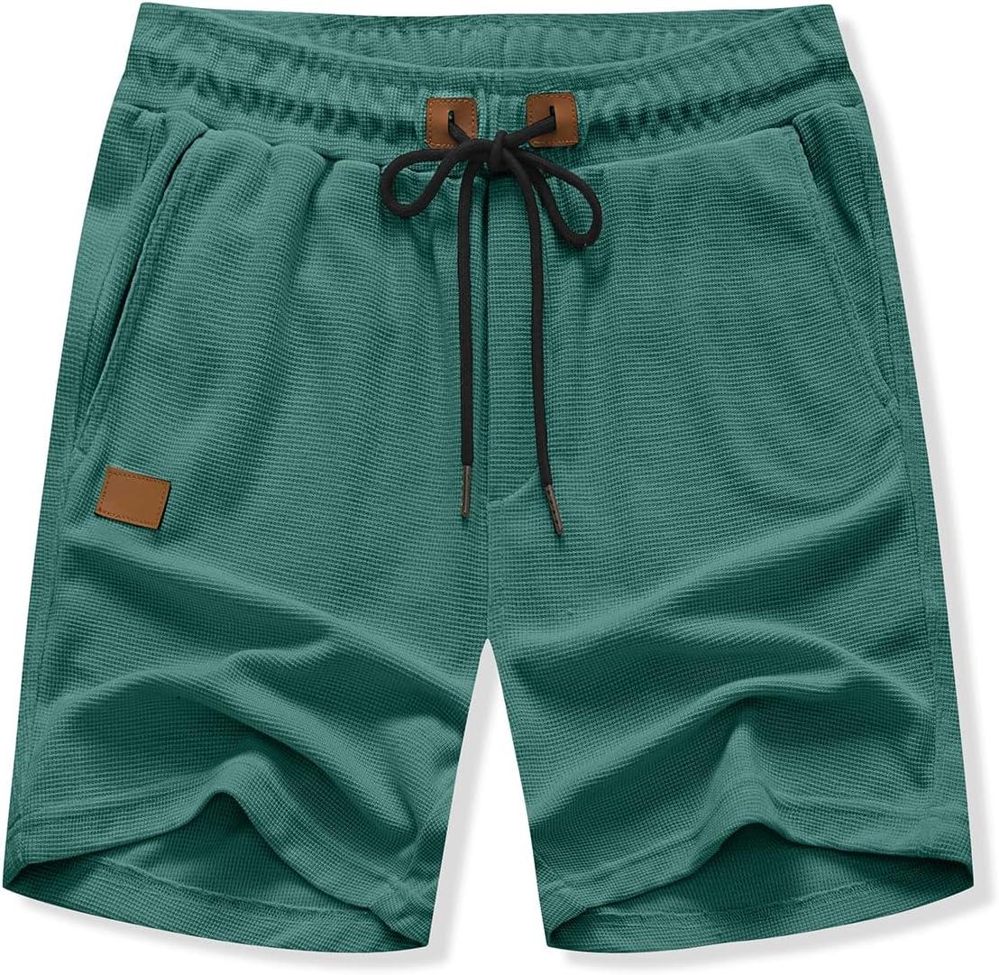 imageJMIERR Mens Casual 5quot 7quot Shorts Waffle Elastic Waist Drawstring Workout Running Jogging Beach Sweat Shorts with PocketsBlackish Green