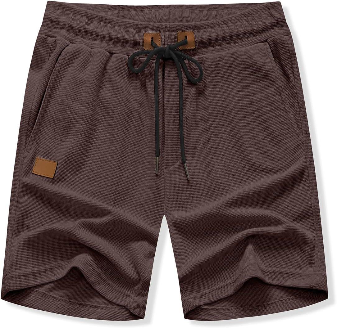 imageJMIERR Mens Casual 5quot 7quot Shorts Waffle Elastic Waist Drawstring Workout Running Jogging Beach Sweat Shorts with PocketsBrown