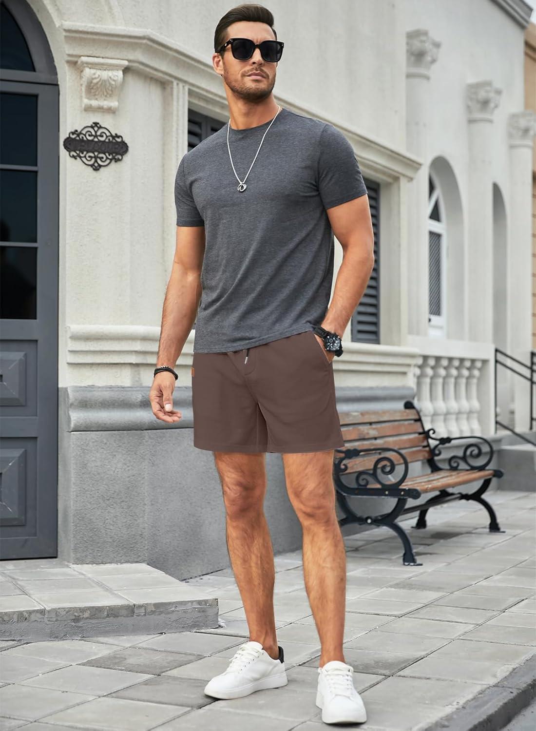 imageJMIERR Mens Casual 5quot 7quot Shorts Waffle Elastic Waist Drawstring Workout Running Jogging Beach Sweat Shorts with PocketsBrown