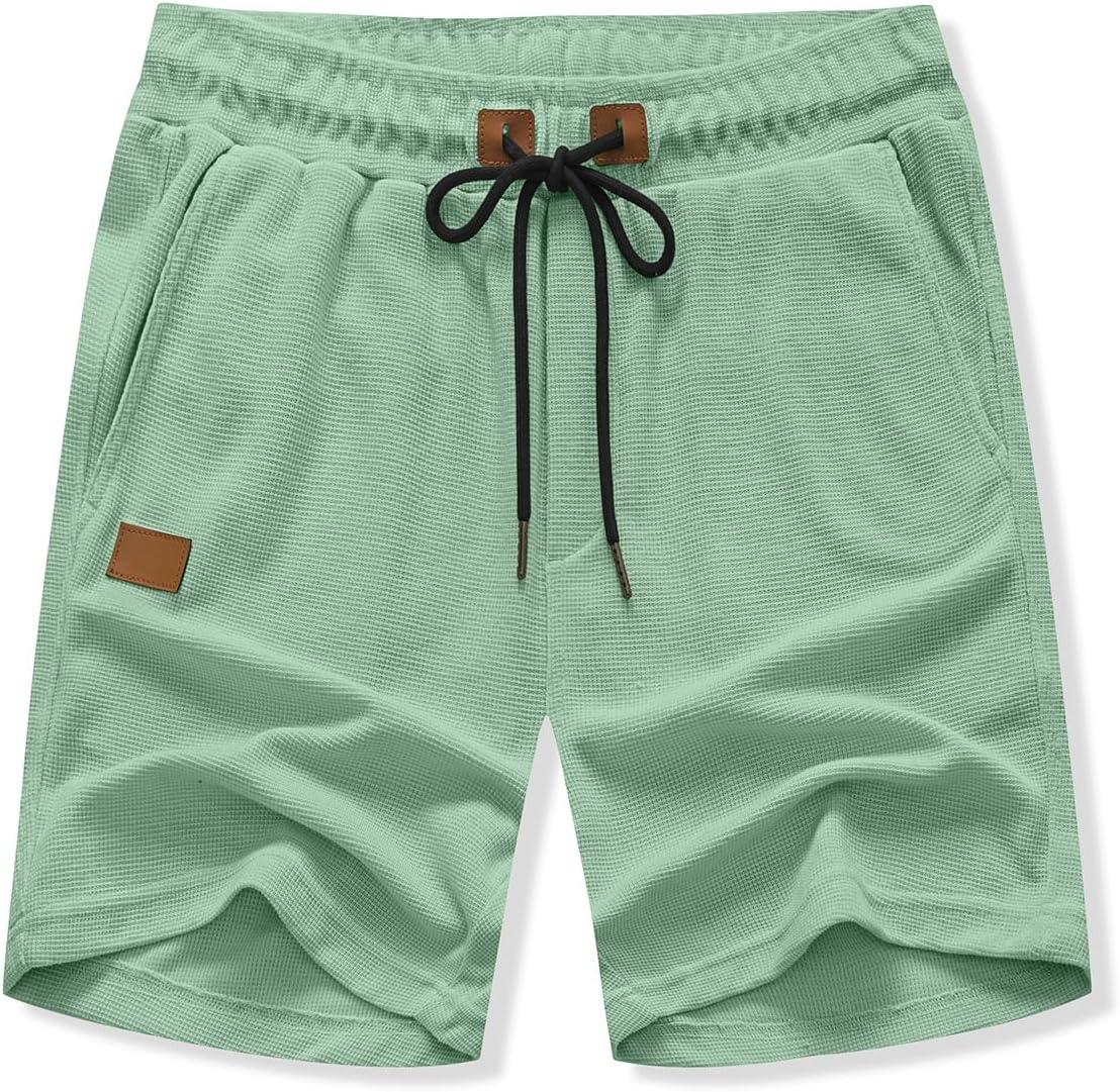 imageJMIERR Mens Casual 5quot 7quot Shorts Waffle Elastic Waist Drawstring Workout Running Jogging Beach Sweat Shorts with PocketsGrass Green