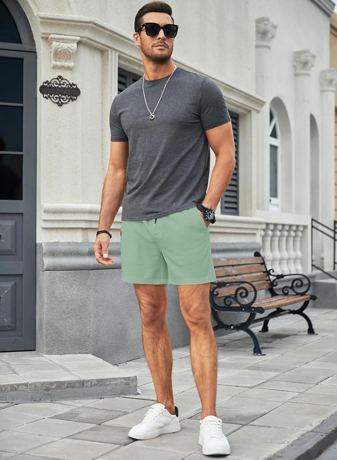imageJMIERR Mens Casual 5quot 7quot Shorts Waffle Elastic Waist Drawstring Workout Running Jogging Beach Sweat Shorts with PocketsGrass Green