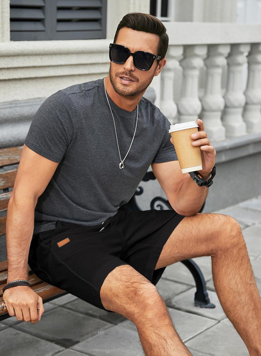 imageJMIERR Mens Casual 5quot 7quot Shorts Waffle Elastic Waist Drawstring Workout Running Jogging Beach Sweat Shorts with PocketsP Black