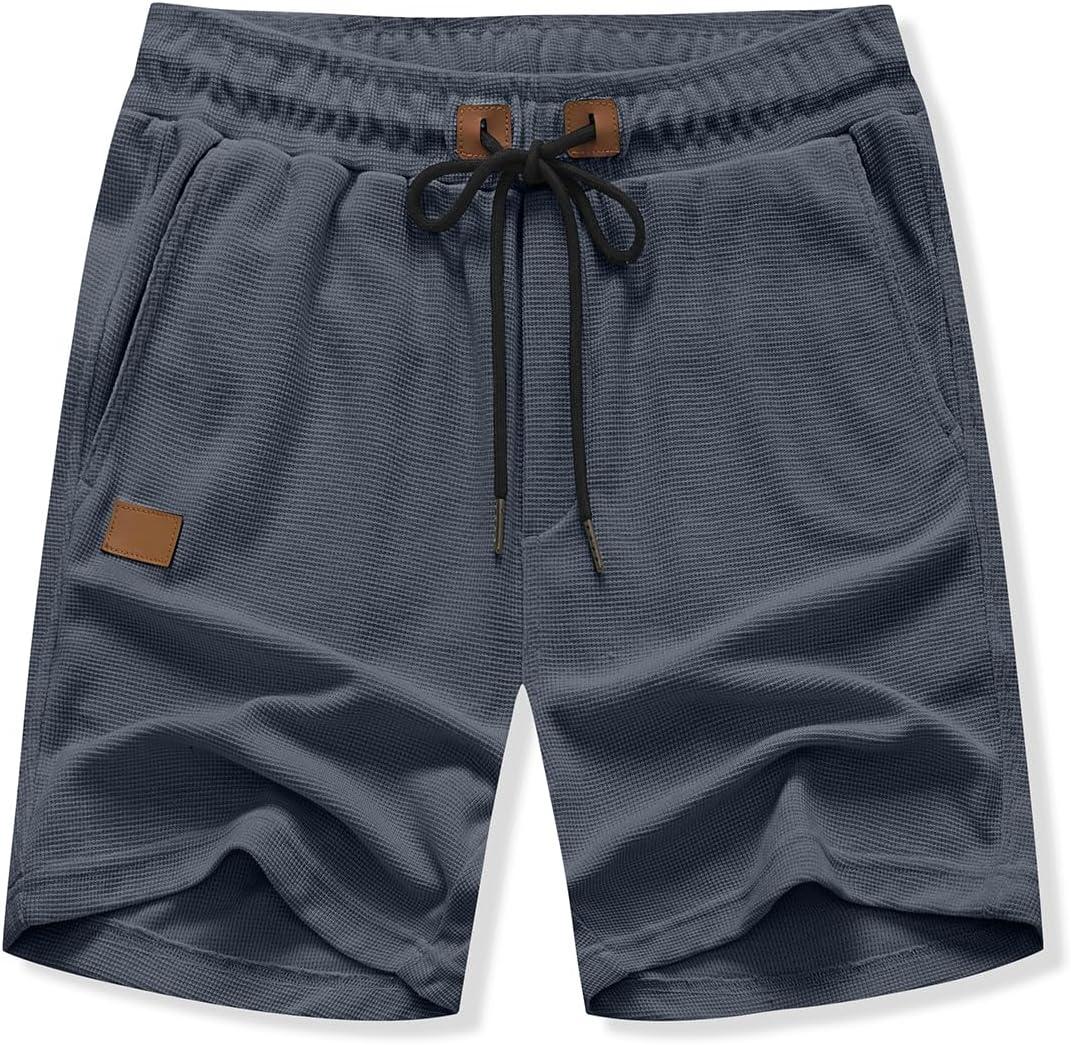 imageJMIERR Mens Casual 5quot 7quot Shorts Waffle Elastic Waist Drawstring Workout Running Jogging Beach Sweat Shorts with PocketsP Dark Grey
