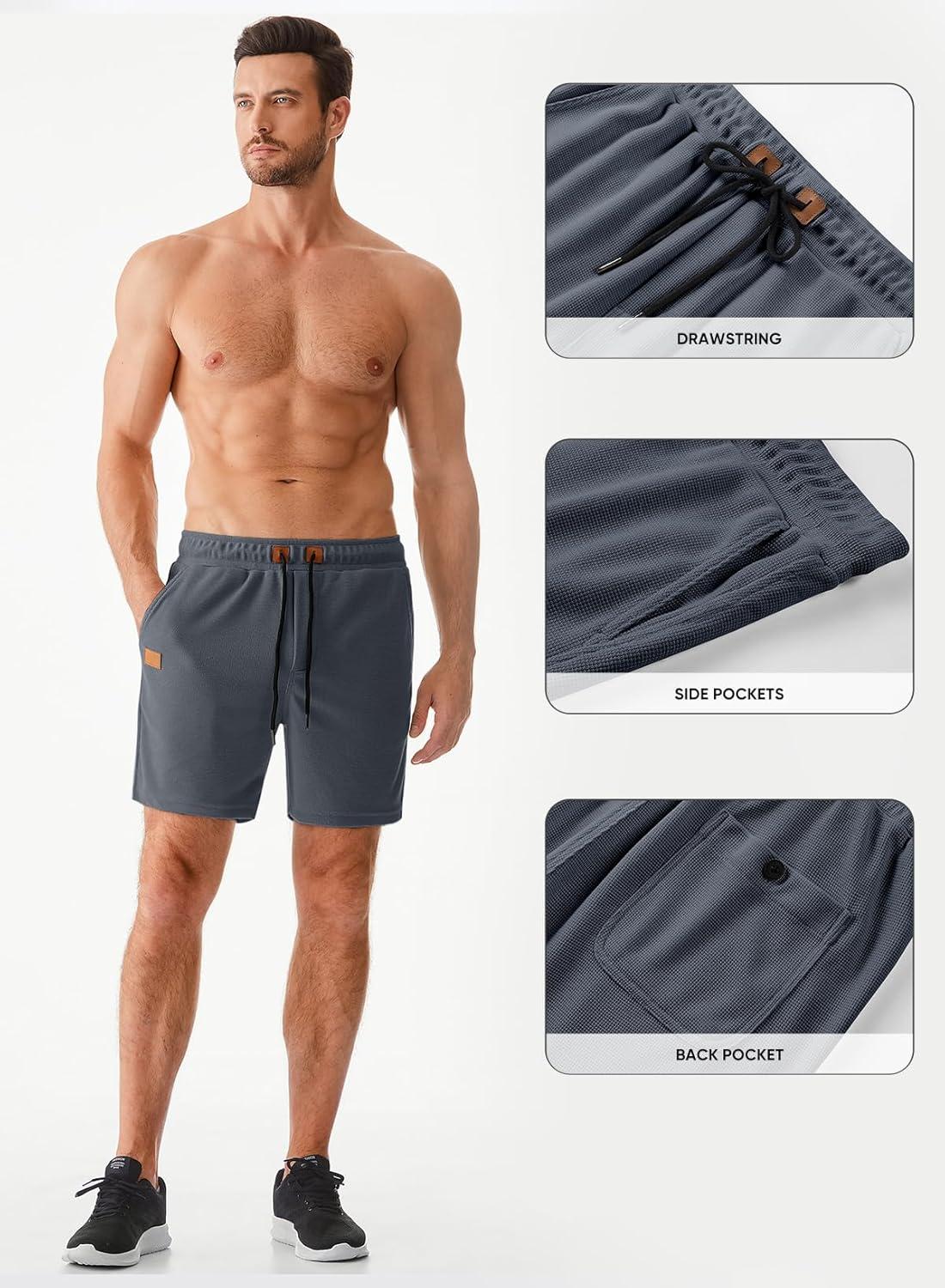 imageJMIERR Mens Casual 5quot 7quot Shorts Waffle Elastic Waist Drawstring Workout Running Jogging Beach Sweat Shorts with PocketsP Dark Grey