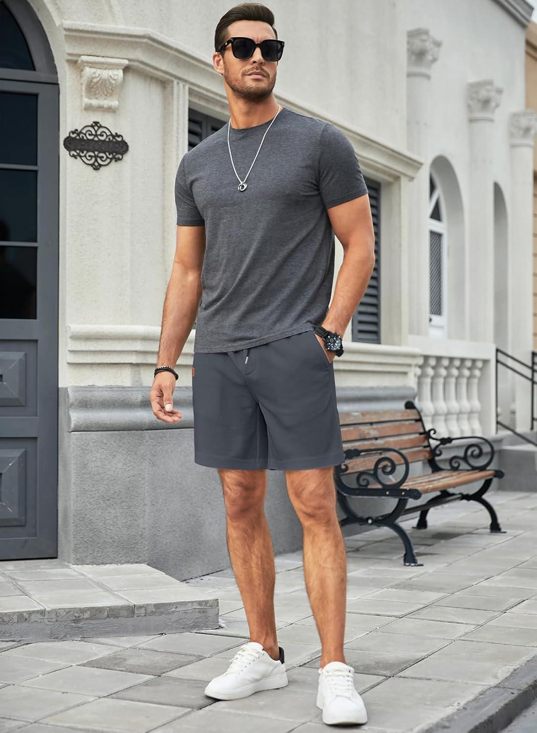 imageJMIERR Mens Casual 5quot 7quot Shorts Waffle Elastic Waist Drawstring Workout Running Jogging Beach Sweat Shorts with PocketsP Dark Grey