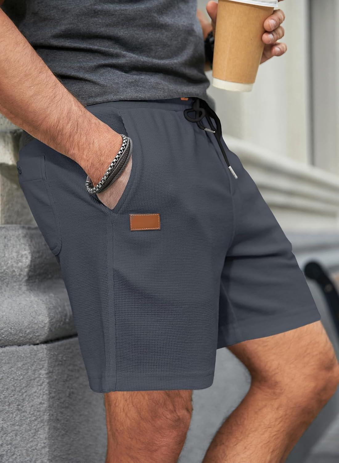 imageJMIERR Mens Casual 5quot 7quot Shorts Waffle Elastic Waist Drawstring Workout Running Jogging Beach Sweat Shorts with PocketsP Dark Grey
