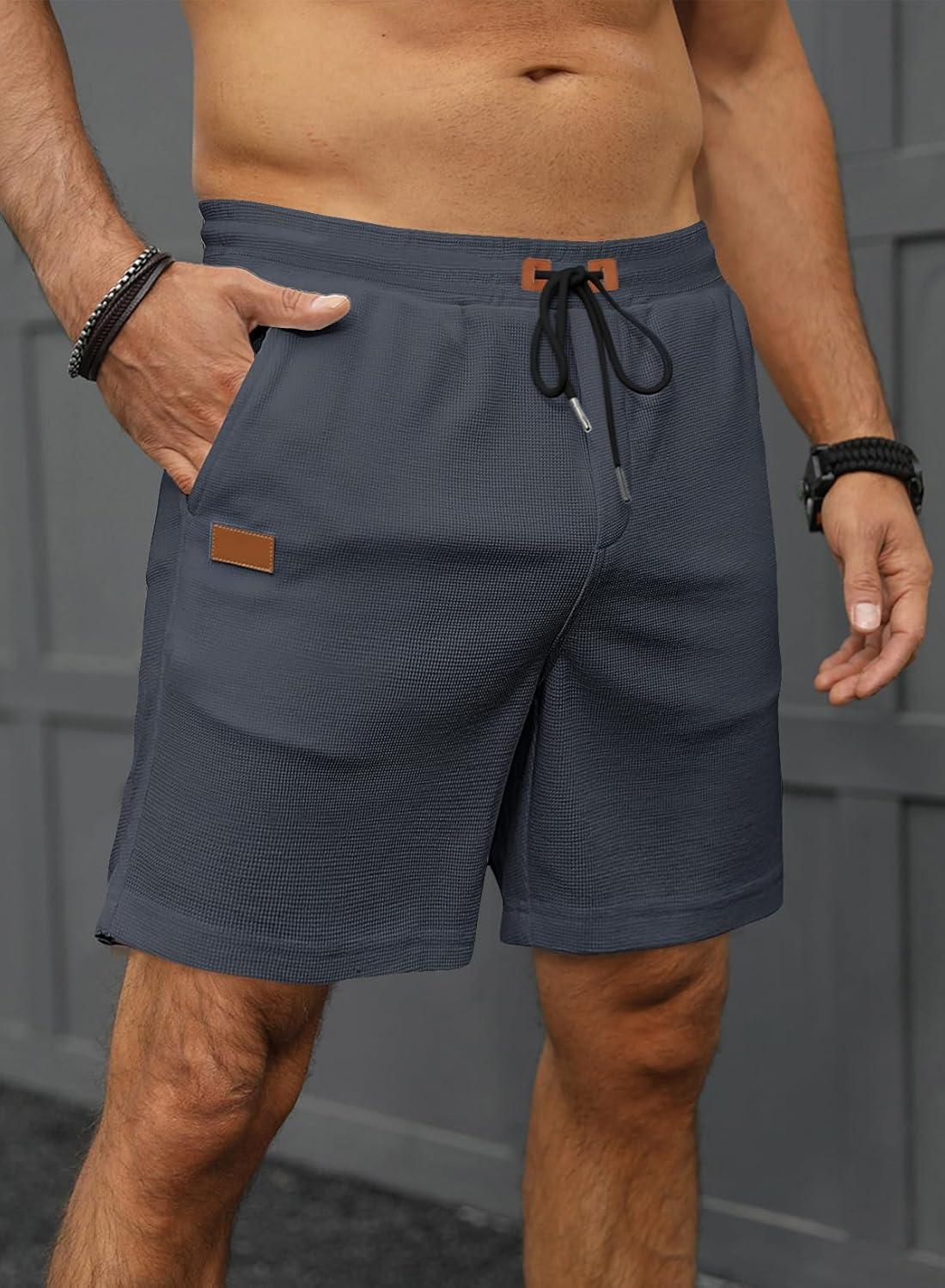 imageJMIERR Mens Casual 5quot 7quot Shorts Waffle Elastic Waist Drawstring Workout Running Jogging Beach Sweat Shorts with PocketsP Dark Grey