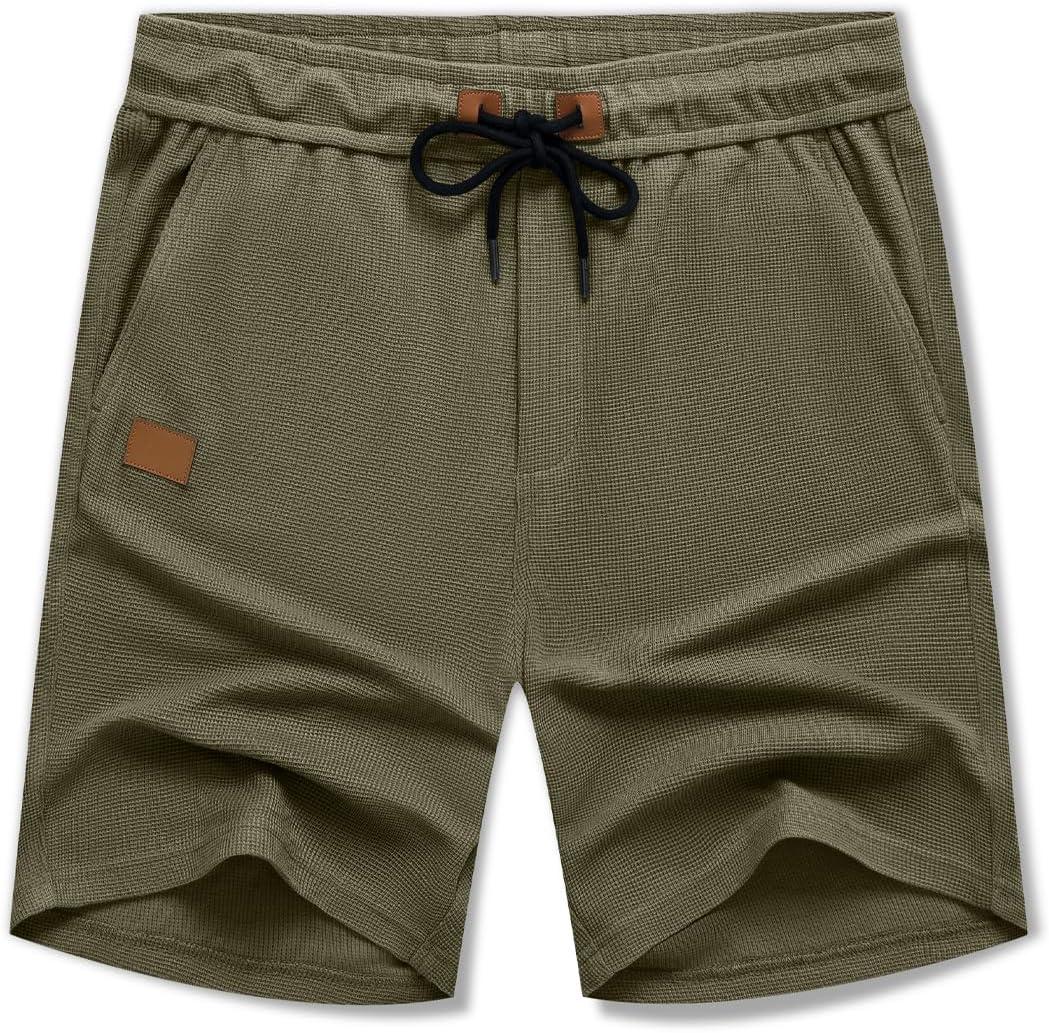 imageJMIERR Mens Casual 5quot 7quot Shorts Waffle Elastic Waist Drawstring Workout Running Jogging Beach Sweat Shorts with PocketsP Green
