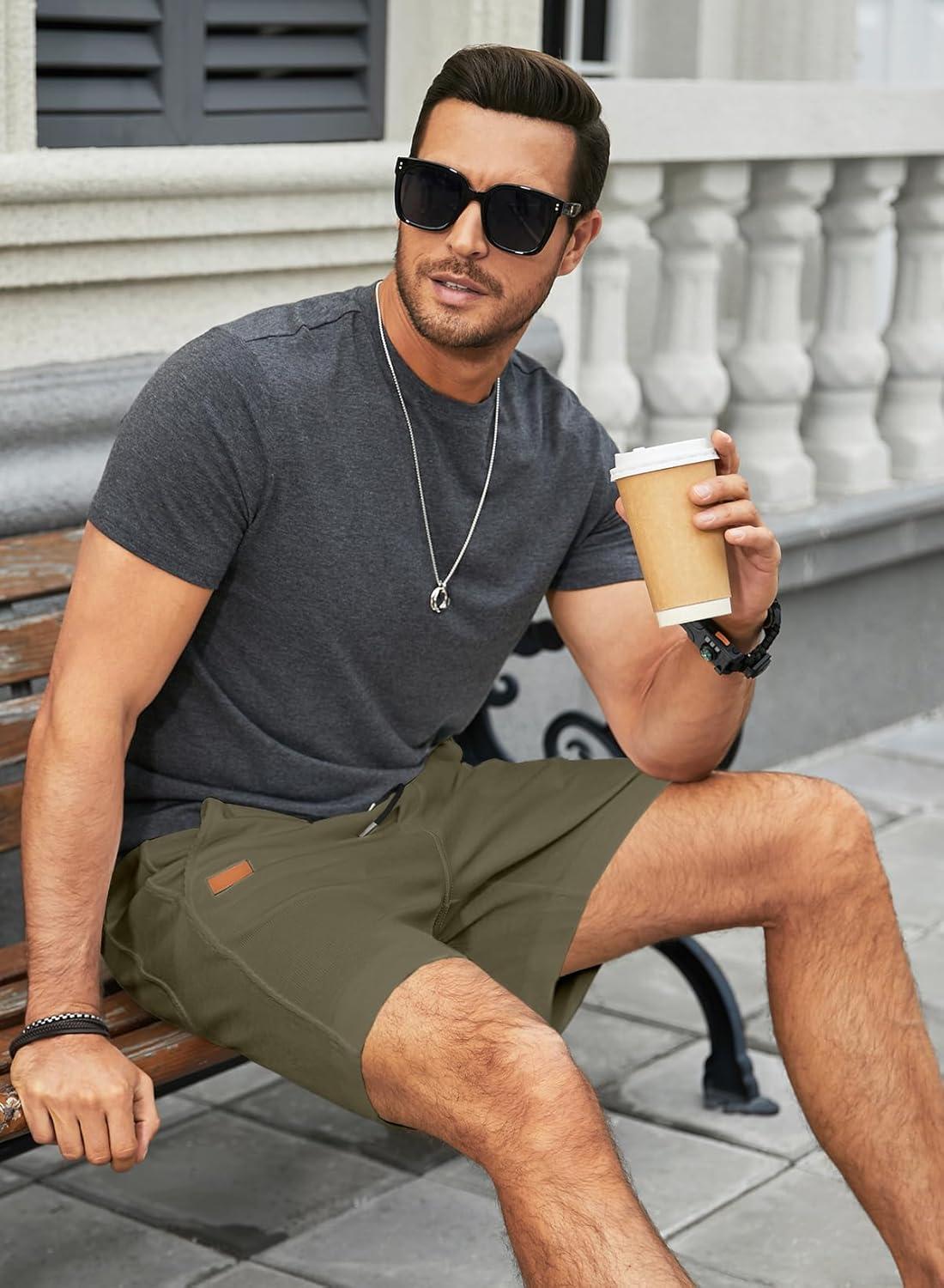 imageJMIERR Mens Casual 5quot 7quot Shorts Waffle Elastic Waist Drawstring Workout Running Jogging Beach Sweat Shorts with PocketsP Green