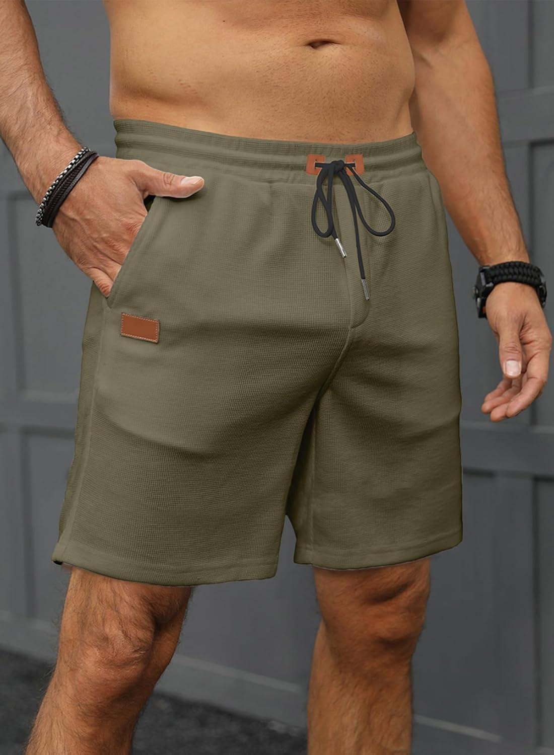 imageJMIERR Mens Casual 5quot 7quot Shorts Waffle Elastic Waist Drawstring Workout Running Jogging Beach Sweat Shorts with PocketsP Green