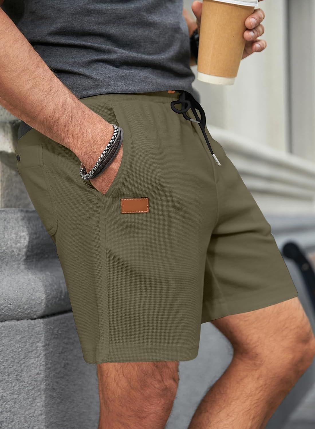 imageJMIERR Mens Casual 5quot 7quot Shorts Waffle Elastic Waist Drawstring Workout Running Jogging Beach Sweat Shorts with PocketsP Green