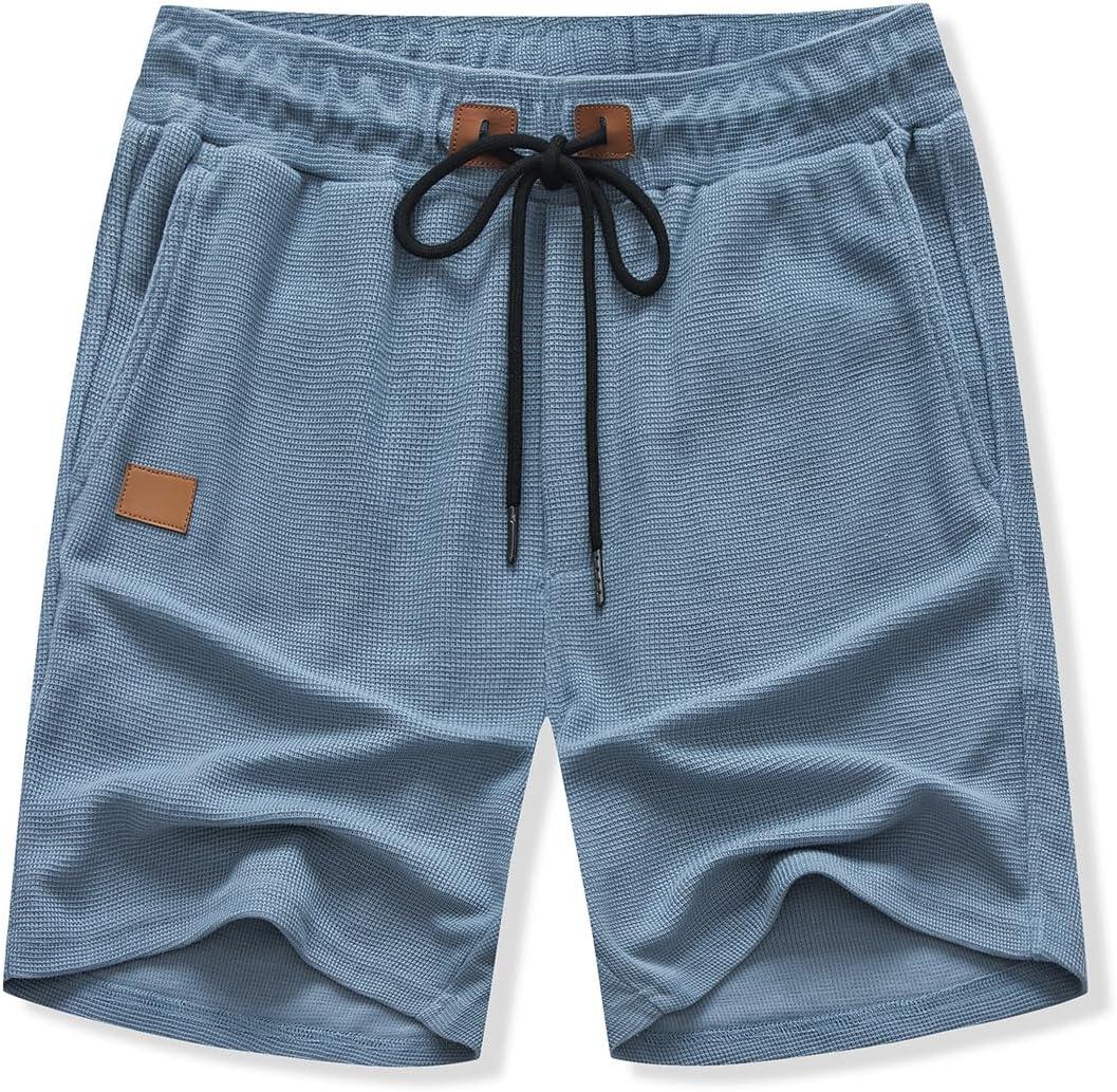 imageJMIERR Mens Casual 5quot 7quot Shorts Waffle Elastic Waist Drawstring Workout Running Jogging Beach Sweat Shorts with PocketsP Sky Blue