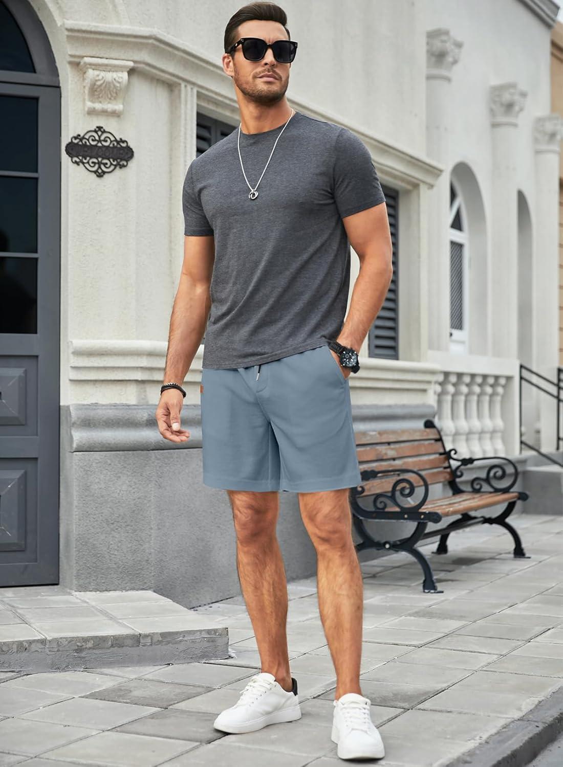 imageJMIERR Mens Casual 5quot 7quot Shorts Waffle Elastic Waist Drawstring Workout Running Jogging Beach Sweat Shorts with PocketsP Sky Blue