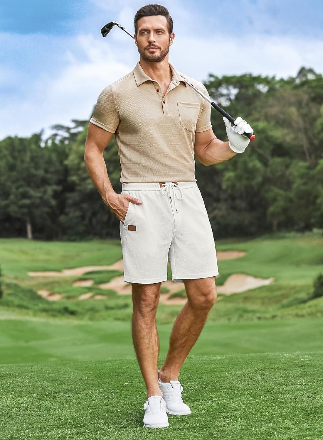 imageJMIERR Mens Casual 5quot 7quot Shorts Waffle Elastic Waist Drawstring Workout Running Jogging Beach Sweat Shorts with PocketsP White