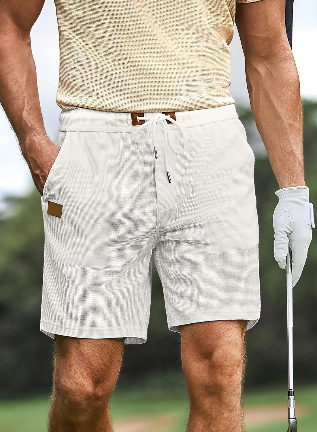 imageJMIERR Mens Casual 5quot 7quot Shorts Waffle Elastic Waist Drawstring Workout Running Jogging Beach Sweat Shorts with PocketsP White