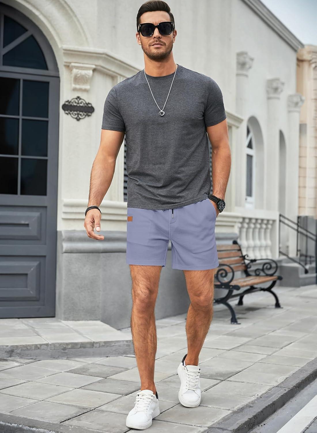 imageJMIERR Mens Casual 5quot 7quot Shorts Waffle Elastic Waist Drawstring Workout Running Jogging Beach Sweat Shorts with PocketsPurple