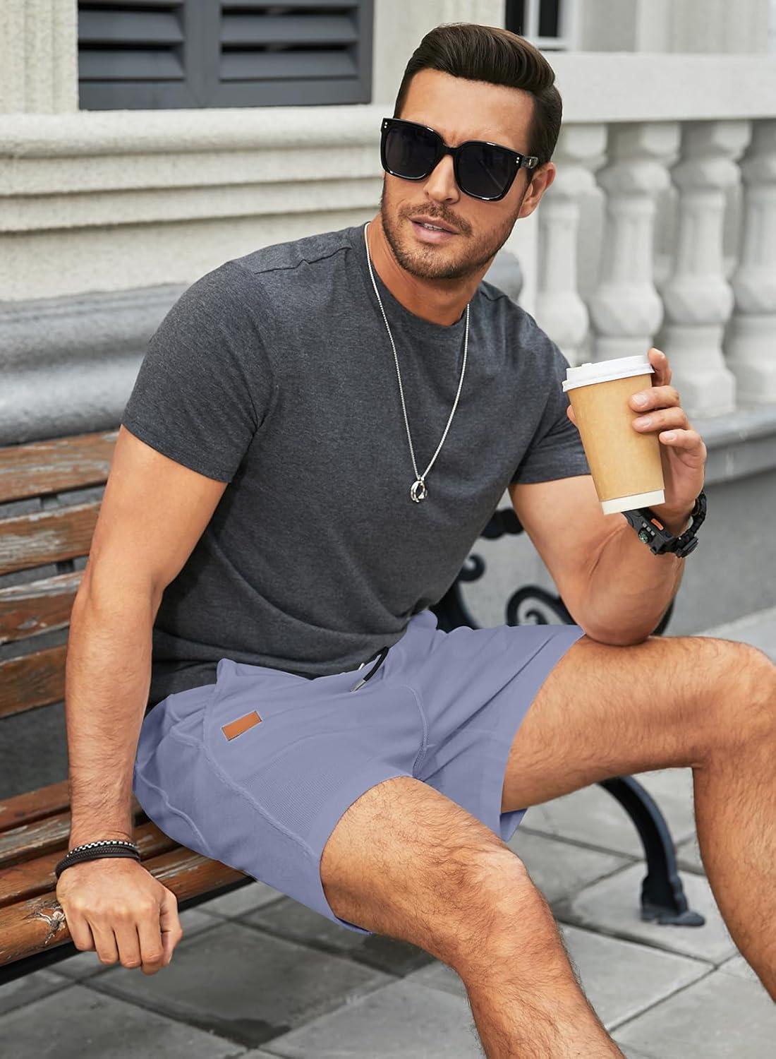 imageJMIERR Mens Casual 5quot 7quot Shorts Waffle Elastic Waist Drawstring Workout Running Jogging Beach Sweat Shorts with PocketsPurple