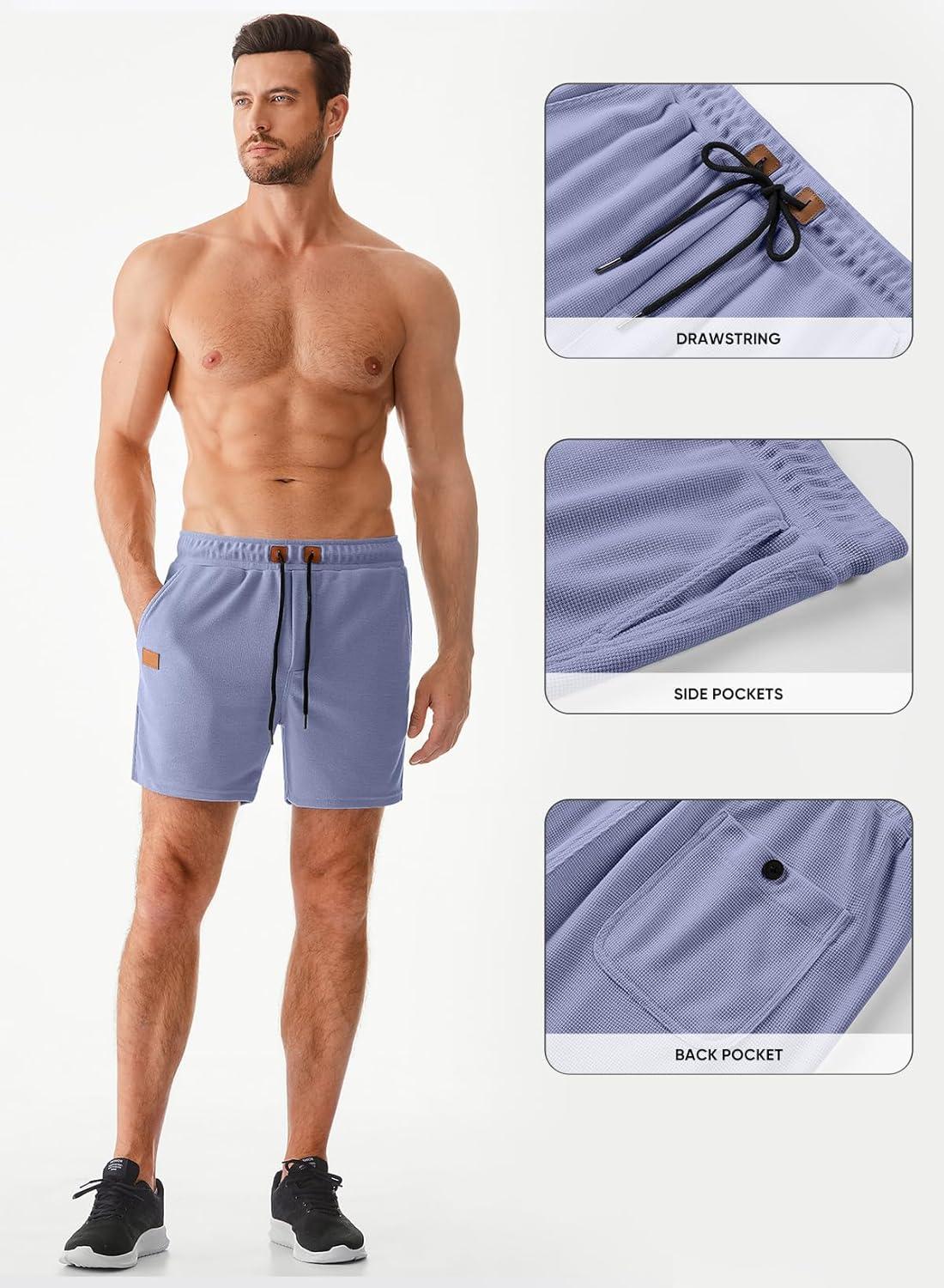 imageJMIERR Mens Casual 5quot 7quot Shorts Waffle Elastic Waist Drawstring Workout Running Jogging Beach Sweat Shorts with PocketsPurple