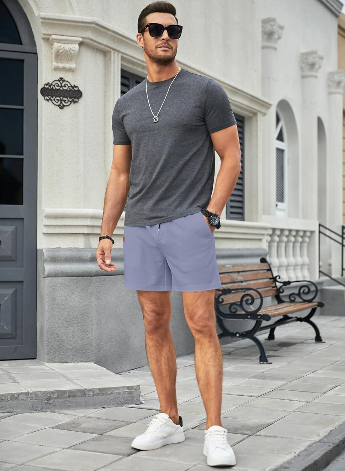 imageJMIERR Mens Casual 5quot 7quot Shorts Waffle Elastic Waist Drawstring Workout Running Jogging Beach Sweat Shorts with PocketsPurple