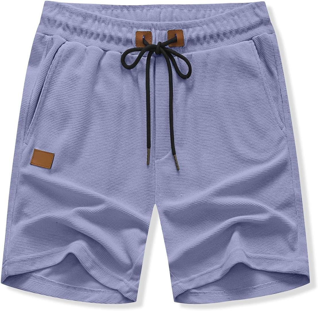 imageJMIERR Mens Casual 5quot 7quot Shorts Waffle Elastic Waist Drawstring Workout Running Jogging Beach Sweat Shorts with PocketsPurple