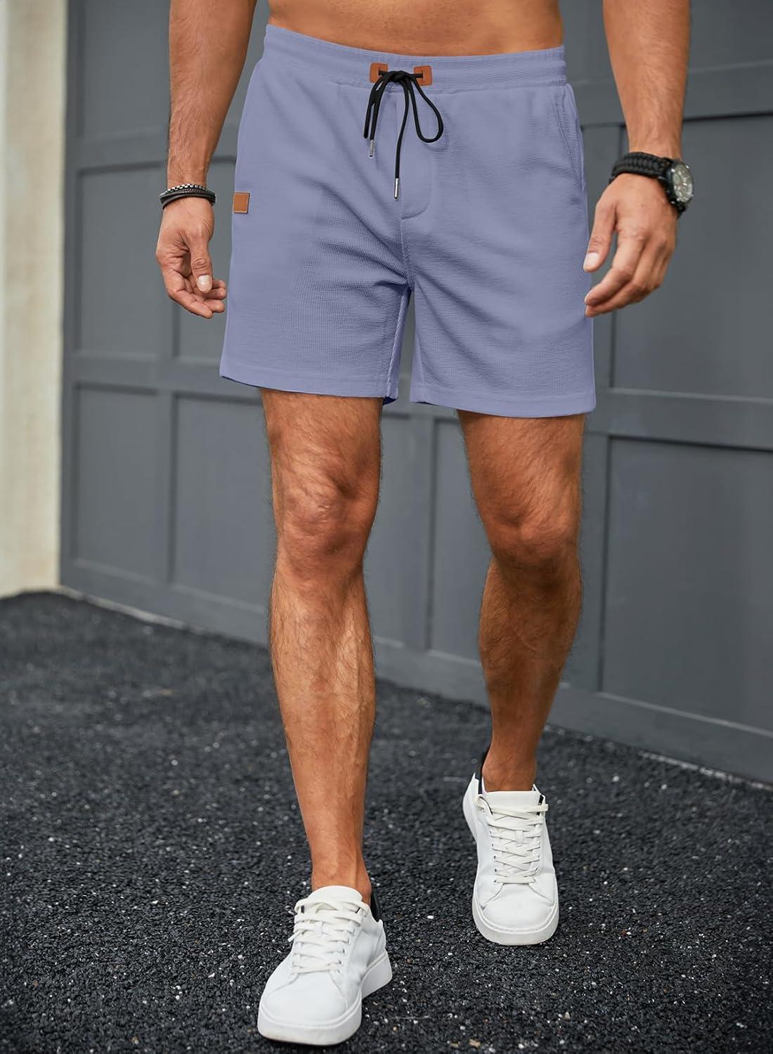 imageJMIERR Mens Casual 5quot 7quot Shorts Waffle Elastic Waist Drawstring Workout Running Jogging Beach Sweat Shorts with PocketsPurple