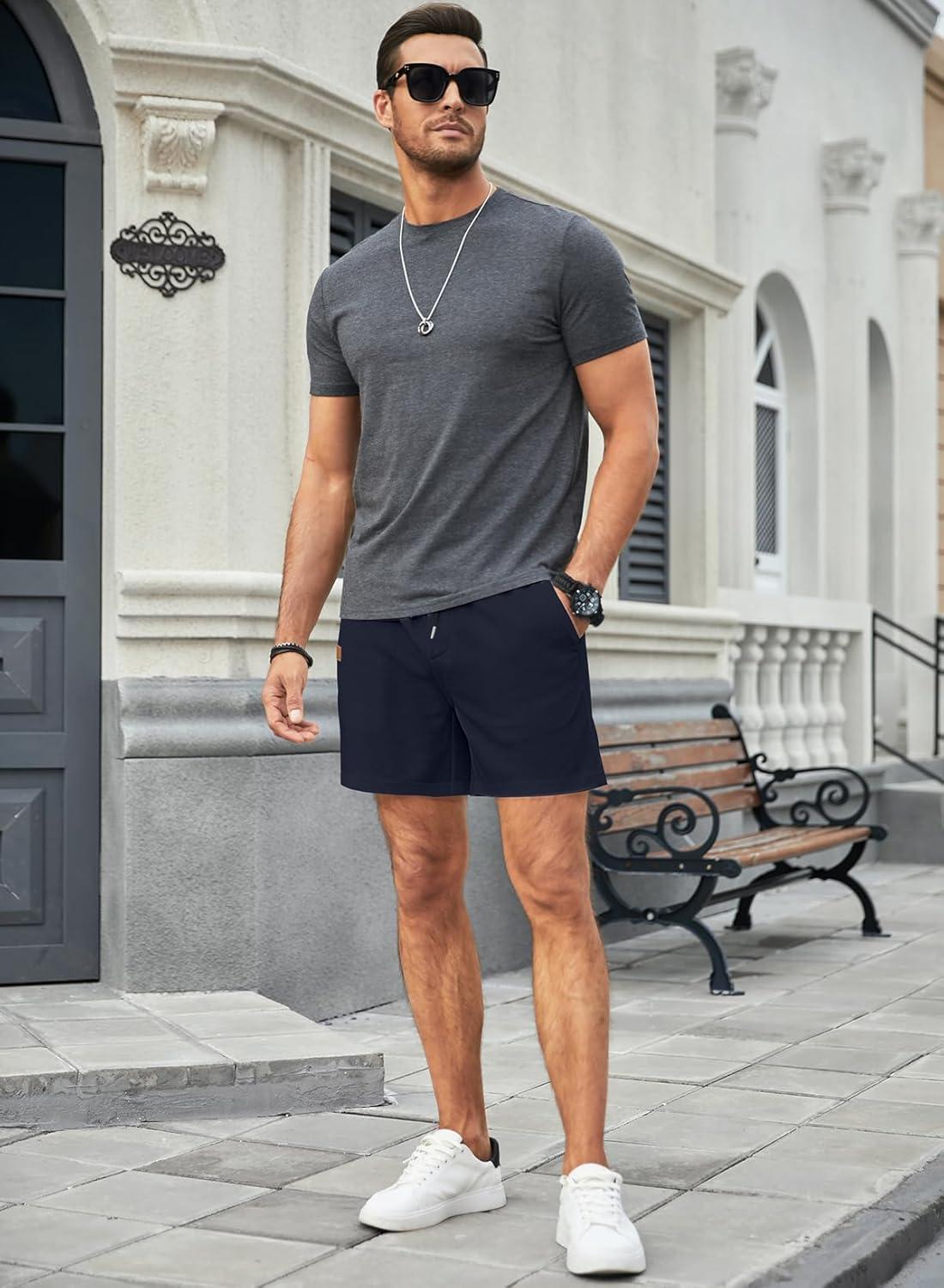 imageJMIERR Mens Casual 5quot 7quot Shorts Waffle Elastic Waist Drawstring Workout Running Jogging Beach Sweat Shorts with PocketsSail Blue