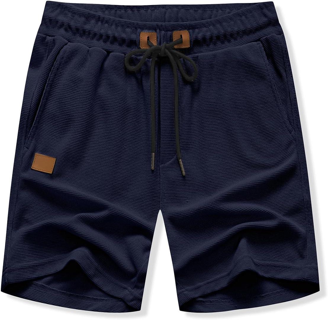 imageJMIERR Mens Casual 5quot 7quot Shorts Waffle Elastic Waist Drawstring Workout Running Jogging Beach Sweat Shorts with PocketsSail Blue