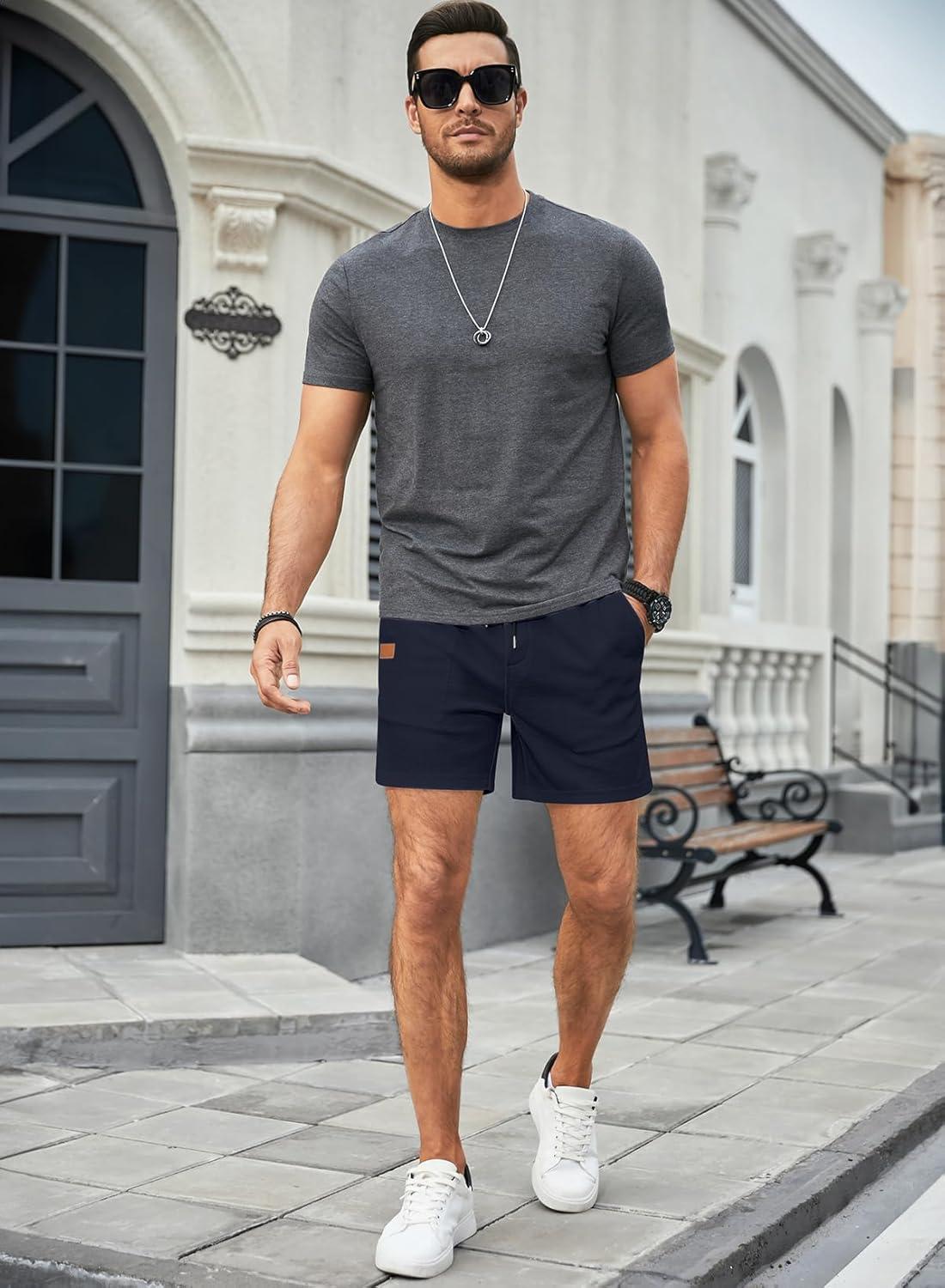 imageJMIERR Mens Casual 5quot 7quot Shorts Waffle Elastic Waist Drawstring Workout Running Jogging Beach Sweat Shorts with PocketsSail Blue