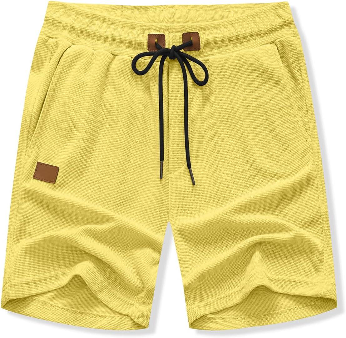 imageJMIERR Mens Casual 5quot 7quot Shorts Waffle Elastic Waist Drawstring Workout Running Jogging Beach Sweat Shorts with PocketsYellow