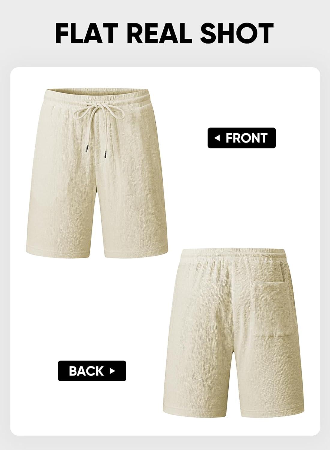 imageJMIERR Mens Casual 7quot Shorts Cotton Elastic Waist Drawstring Summer Texture Stretch Beach Shorts with PocketsApricot