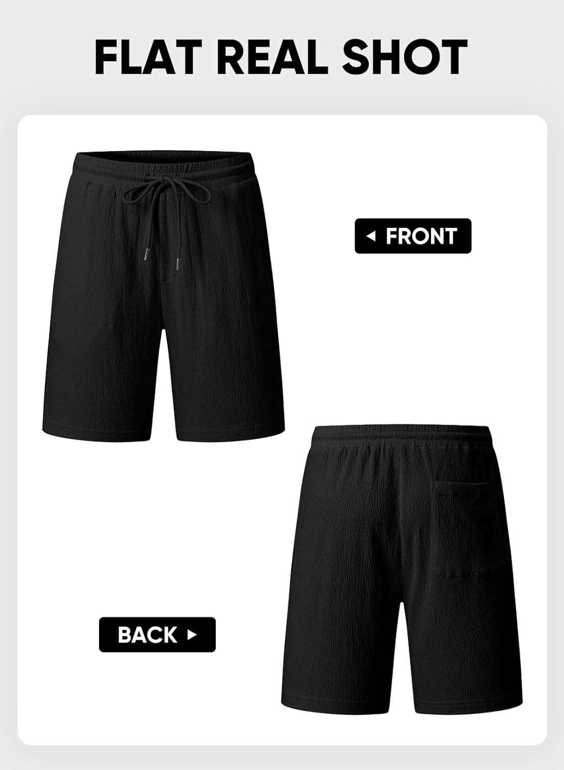 imageJMIERR Mens Casual 7quot Shorts Cotton Elastic Waist Drawstring Summer Texture Stretch Beach Shorts with PocketsBlack