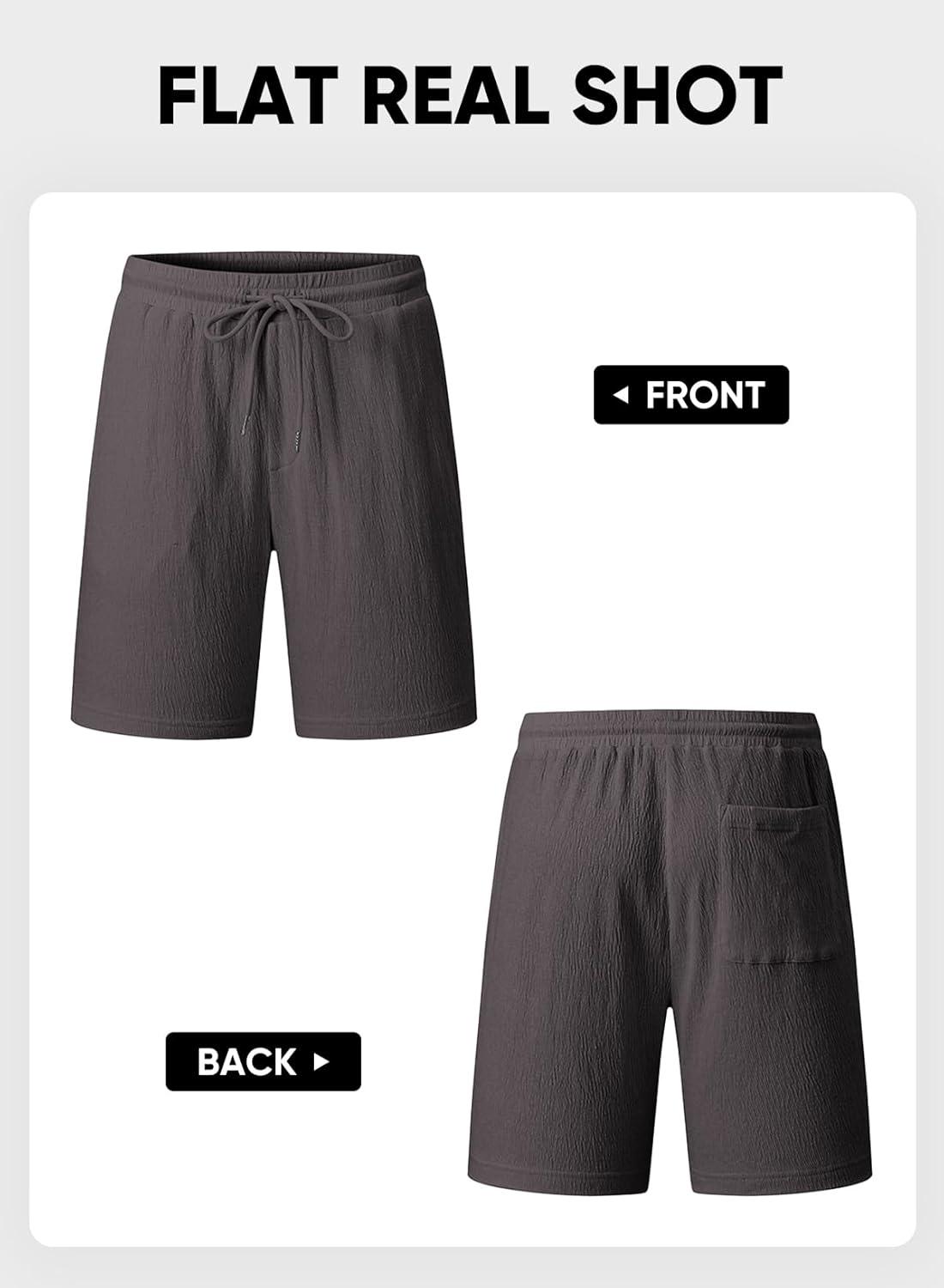 imageJMIERR Mens Casual 7quot Shorts Cotton Elastic Waist Drawstring Summer Texture Stretch Beach Shorts with PocketsBrown Grey