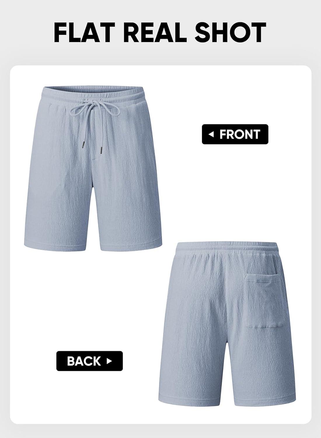 imageJMIERR Mens Casual 7quot Shorts Cotton Elastic Waist Drawstring Summer Texture Stretch Beach Shorts with PocketsDusk Blue