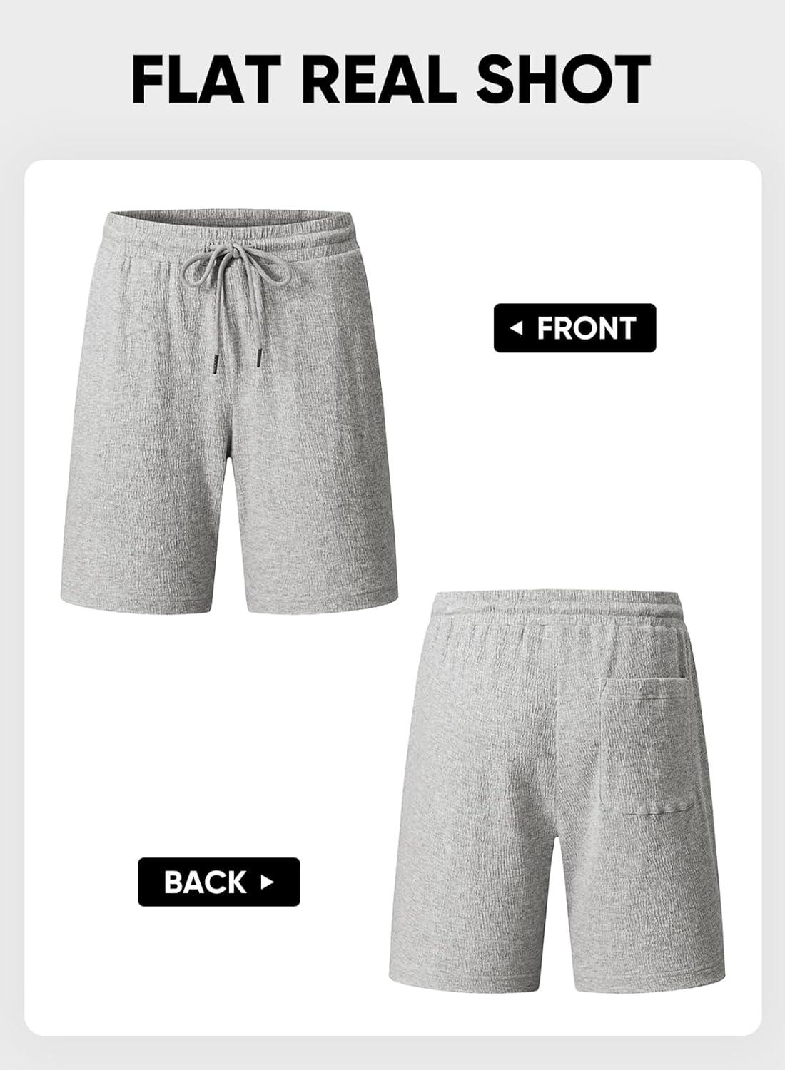 imageJMIERR Mens Casual 7quot Shorts Cotton Elastic Waist Drawstring Summer Texture Stretch Beach Shorts with PocketsGrey