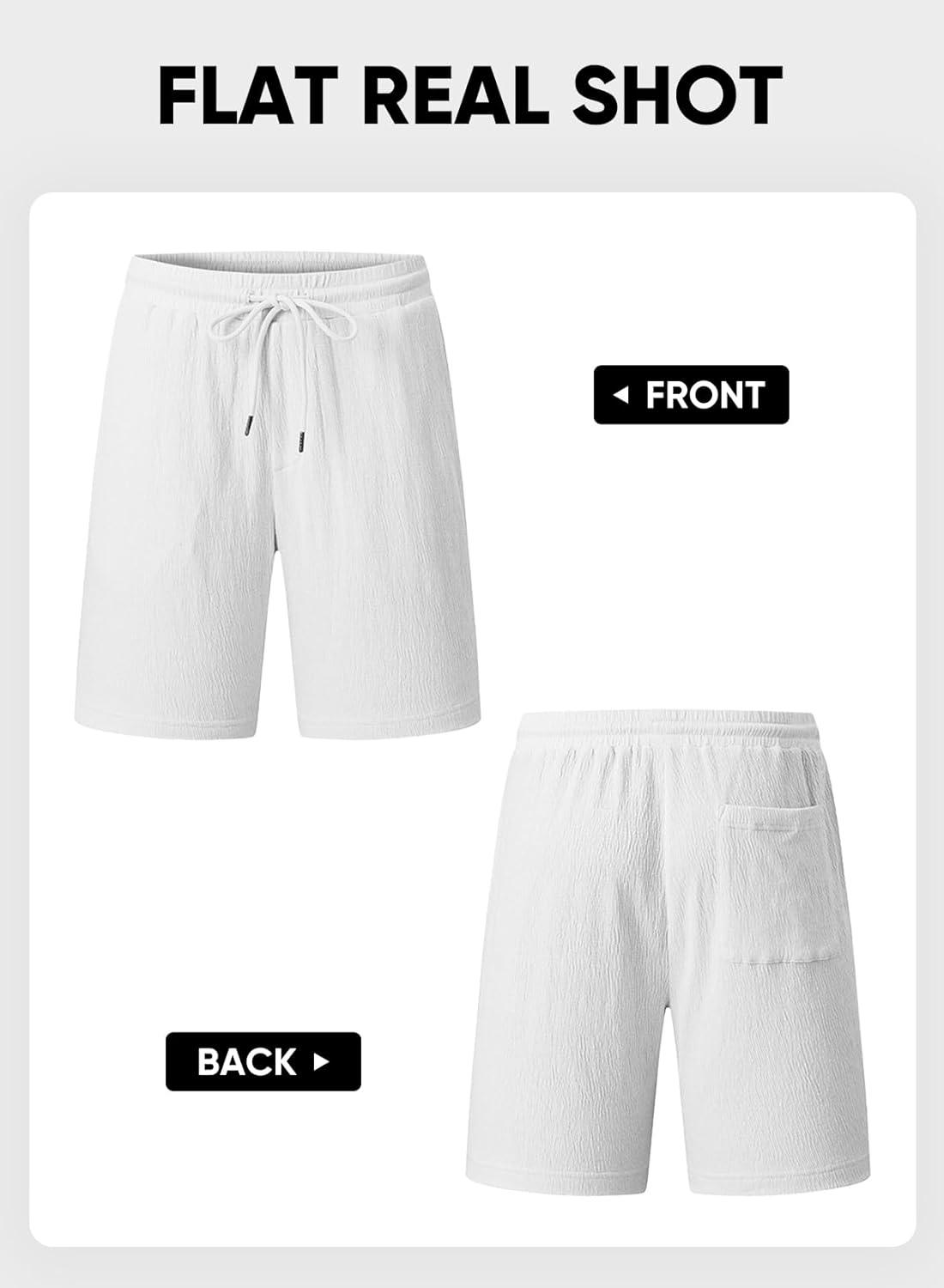 imageJMIERR Mens Casual 7quot Shorts Cotton Elastic Waist Drawstring Summer Texture Stretch Beach Shorts with PocketsWhite