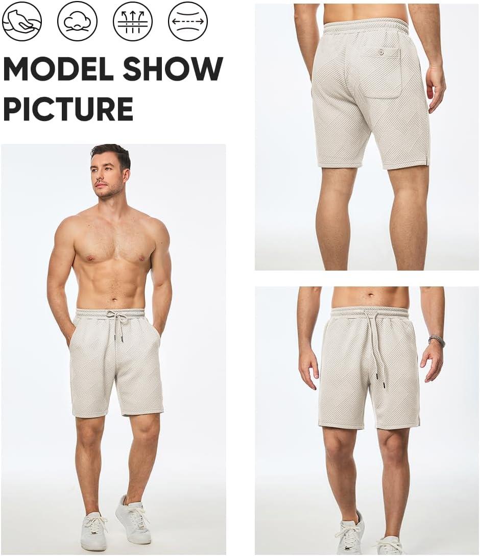 imageJMIERR Mens Casual 7quot Shorts Summer Drawstring Elastic Waist Beach Sweat Shorts Texture with PocketsApricot