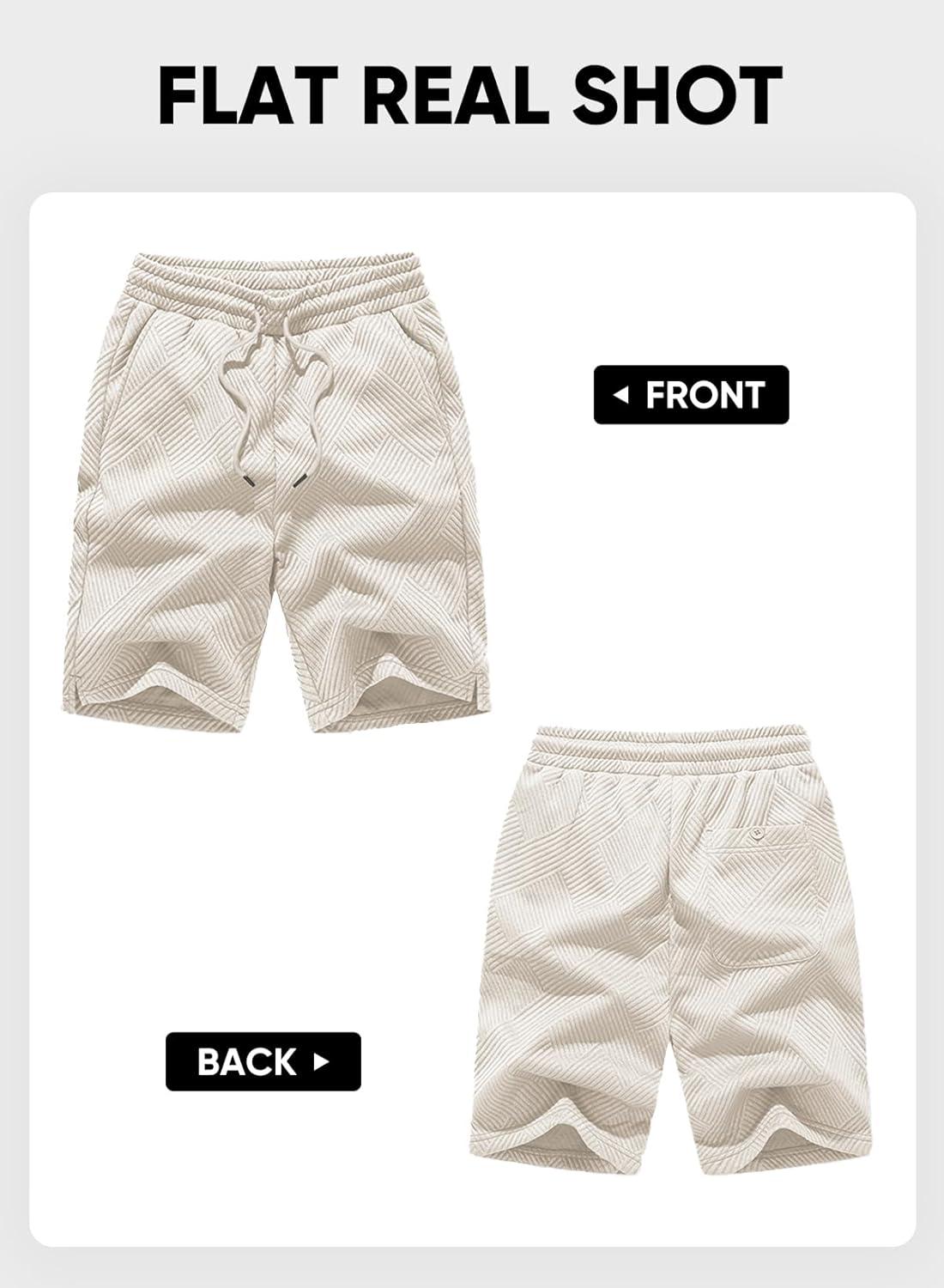 imageJMIERR Mens Casual 7quot Shorts Summer Drawstring Elastic Waist Beach Sweat Shorts Texture with PocketsApricot