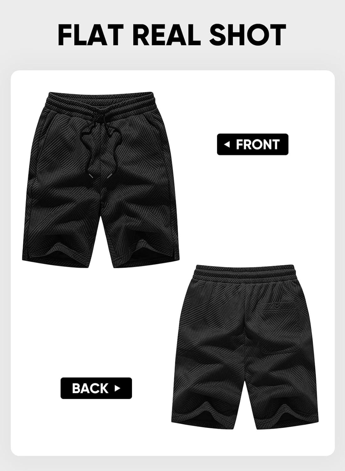 imageJMIERR Mens Casual 7quot Shorts Summer Drawstring Elastic Waist Beach Sweat Shorts Texture with PocketsBlack