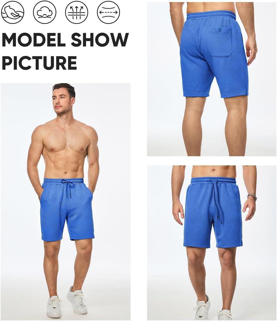 imageJMIERR Mens Casual 7quot Shorts Summer Drawstring Elastic Waist Beach Sweat Shorts Texture with PocketsBlue