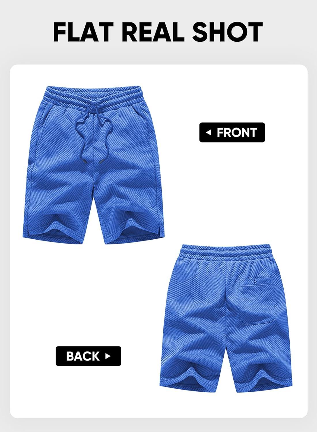 imageJMIERR Mens Casual 7quot Shorts Summer Drawstring Elastic Waist Beach Sweat Shorts Texture with PocketsBlue