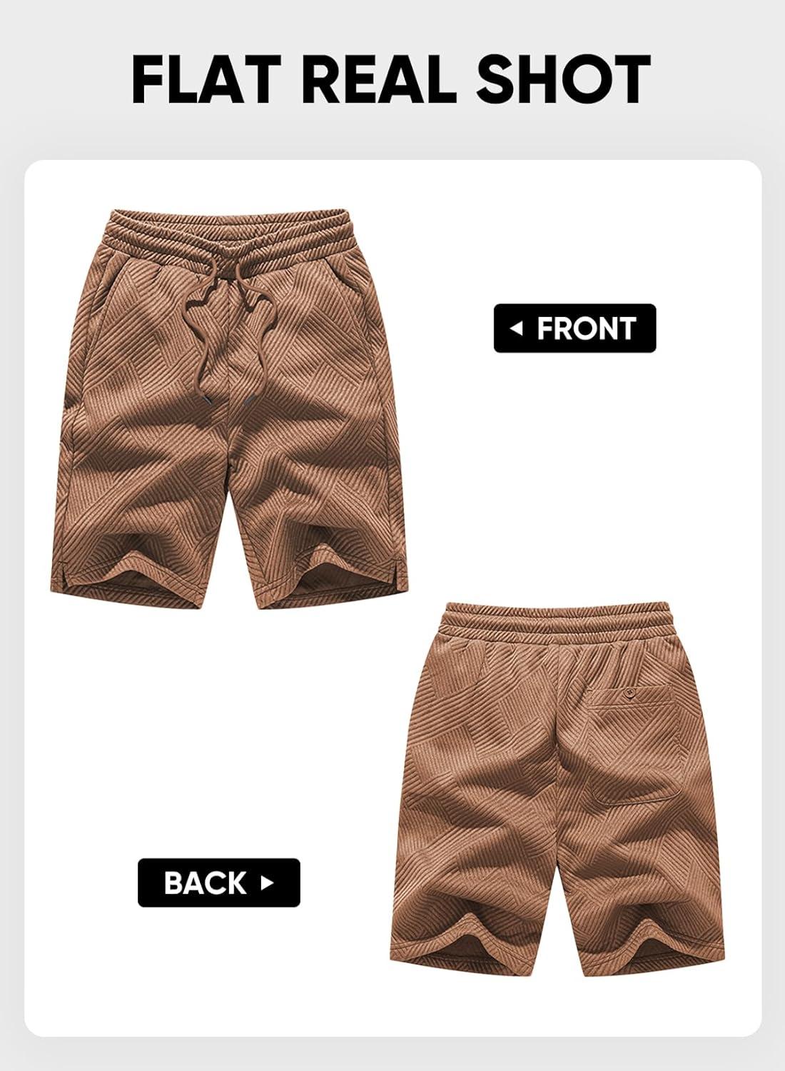 imageJMIERR Mens Casual 7quot Shorts Summer Drawstring Elastic Waist Beach Sweat Shorts Texture with PocketsDark Brown